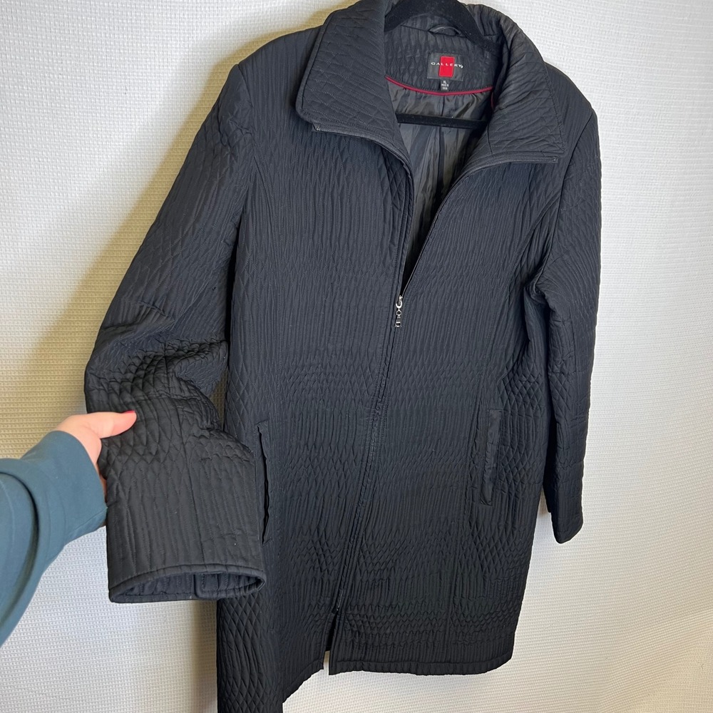 Gallery New York Black Quilted Mid-Length Zip Front Coat Jacket Womens XL